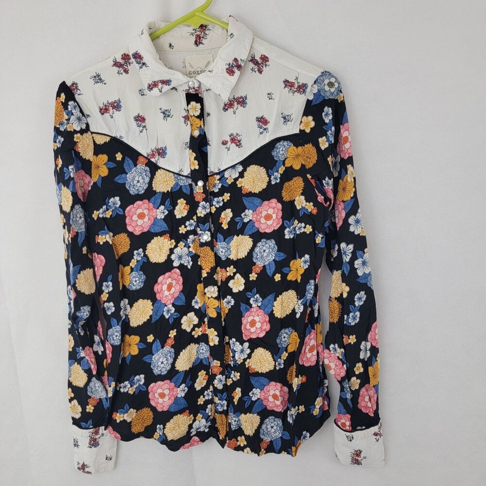 COTTON & RYE Womens Shirt  S Floral Print Long Sleeve Pearl Snap Cowgirl Western